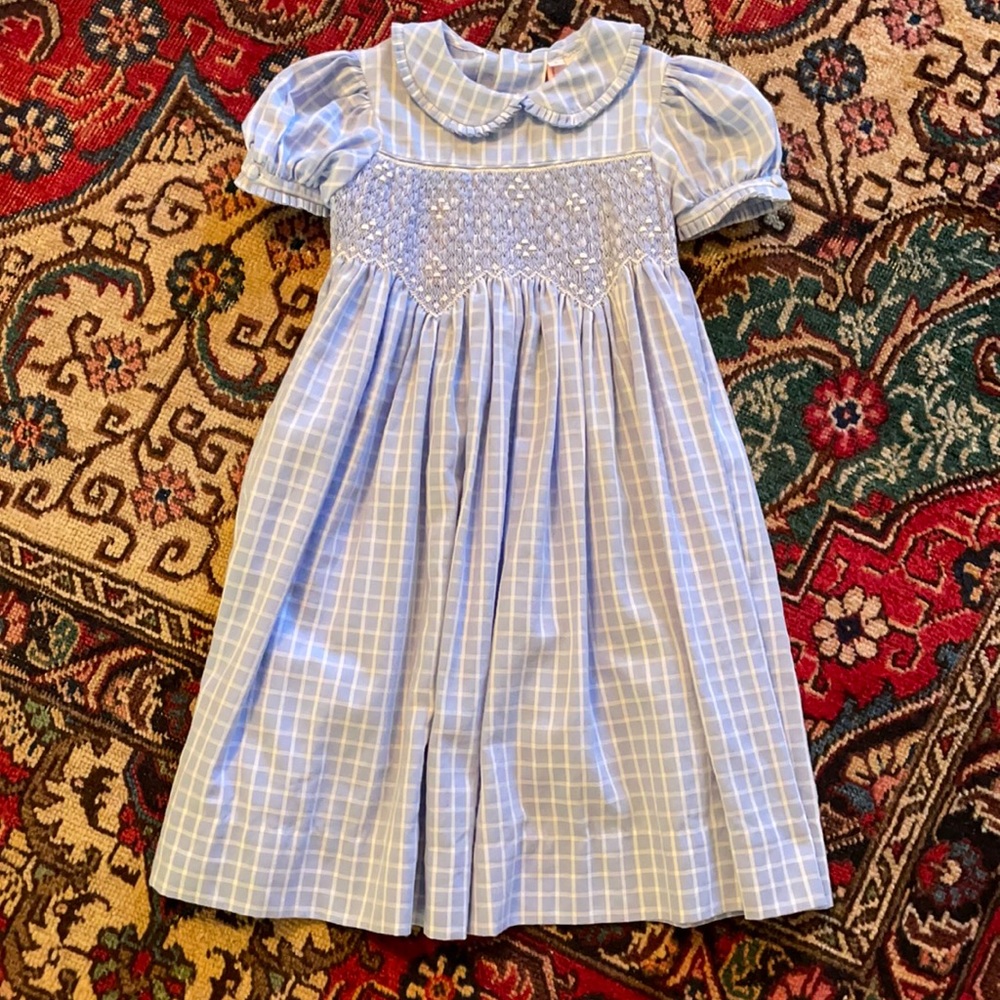 Orient Expressed blue and white plaid smocked dress